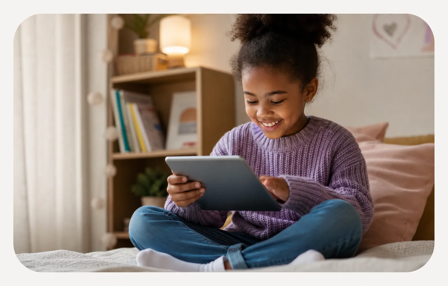 Kind oefent rustig thuis op een tablet